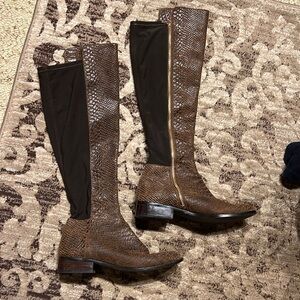 Michael Kors Bromley Tall Boots Brown Textured Knee-High Women's 11 Gold Zipper